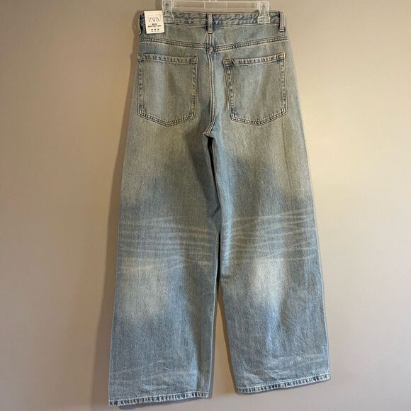 ZARA Wide Leg Full Length Shifted Jean Distressed Denim | SZ 6 - Picture 3 of 8